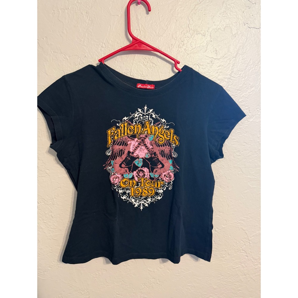 Peachie Keen Fallen Angels On Tour 1989 Graphic Baby Tee Black Short Sleeve